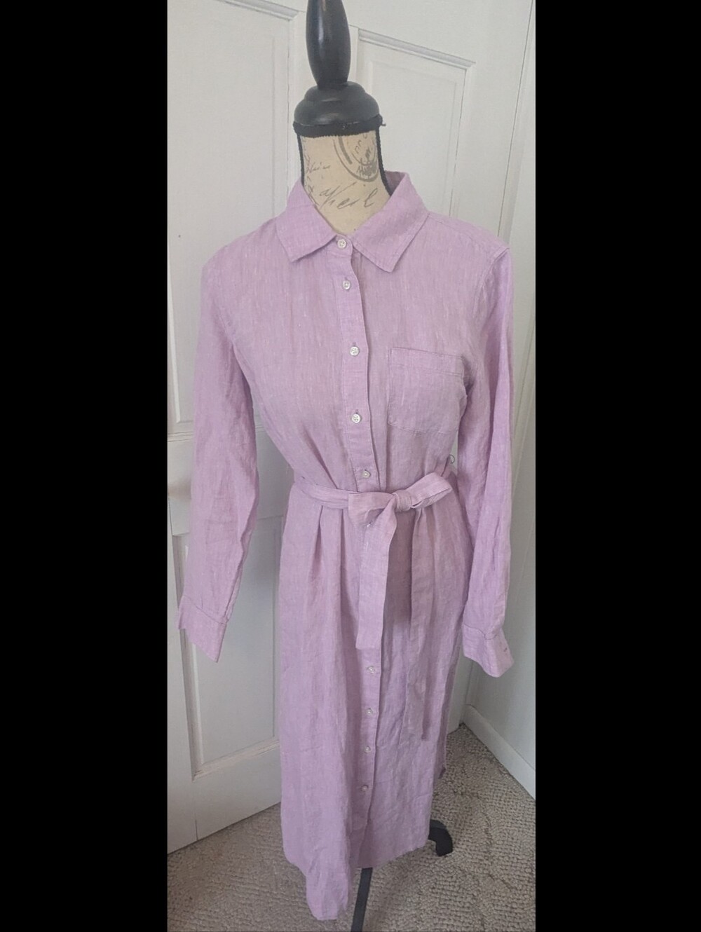 Talbots 100% Linen Maxi Shirtdress Lavender Small NWT